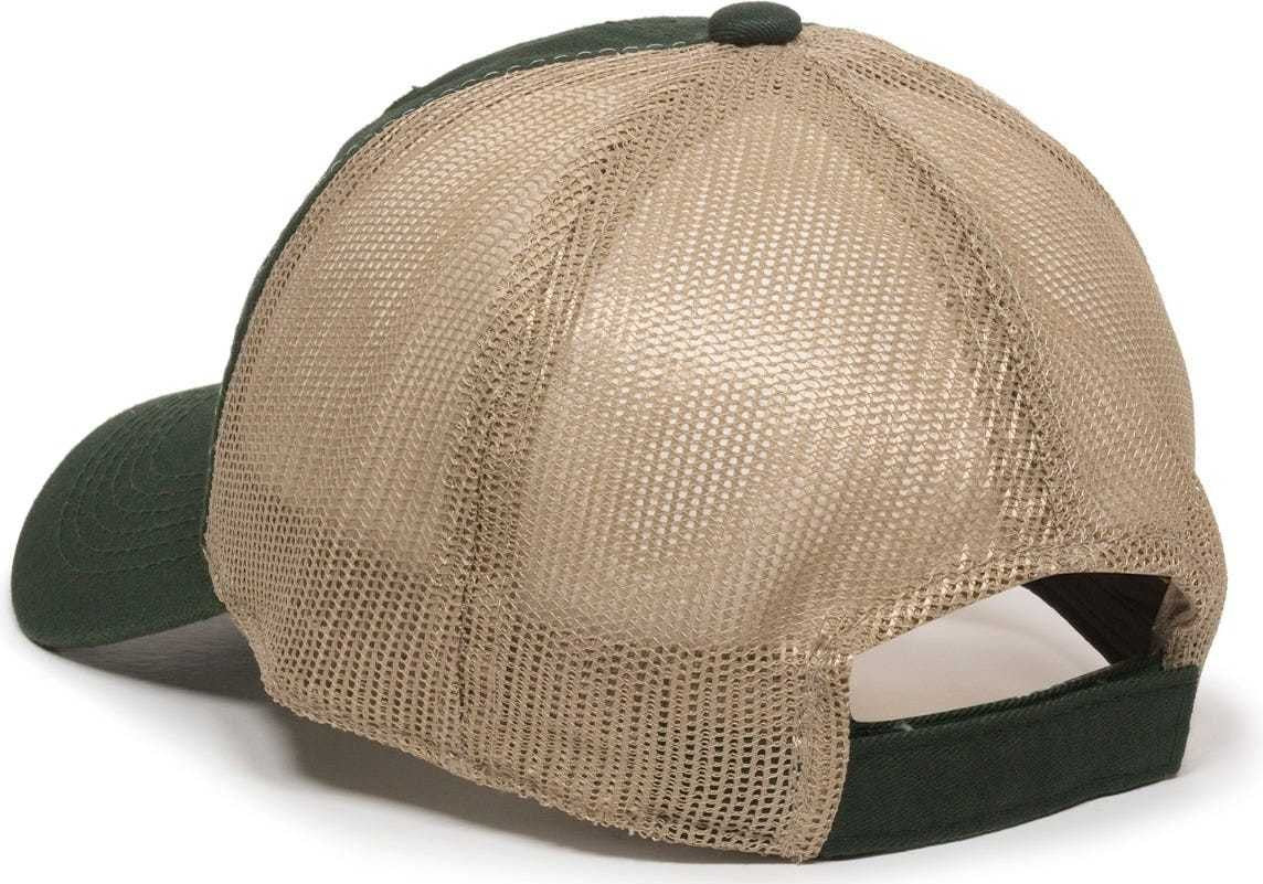 OC Sports FWT-130 Garment Wash Mesh Back Baseball Cap - Dark Green Tan | HIT a Double