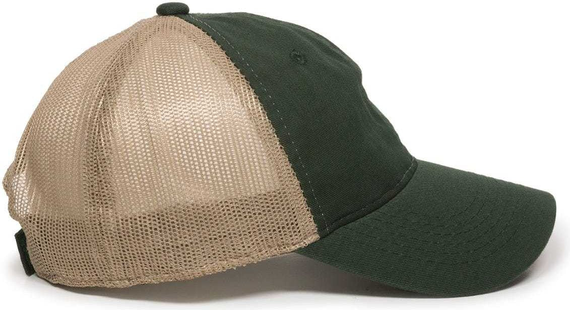 OC Sports FWT-130 Garment Wash Mesh Back Baseball Cap - Dark Green Tan | HIT a Double