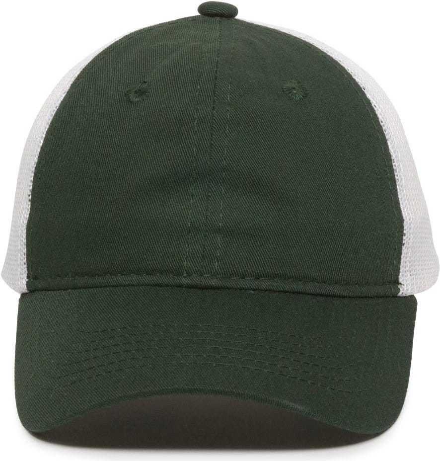 OC Sports FWT-130 Garment Wash Mesh Back Baseball Cap - Dark Green Wh | HIT a Double