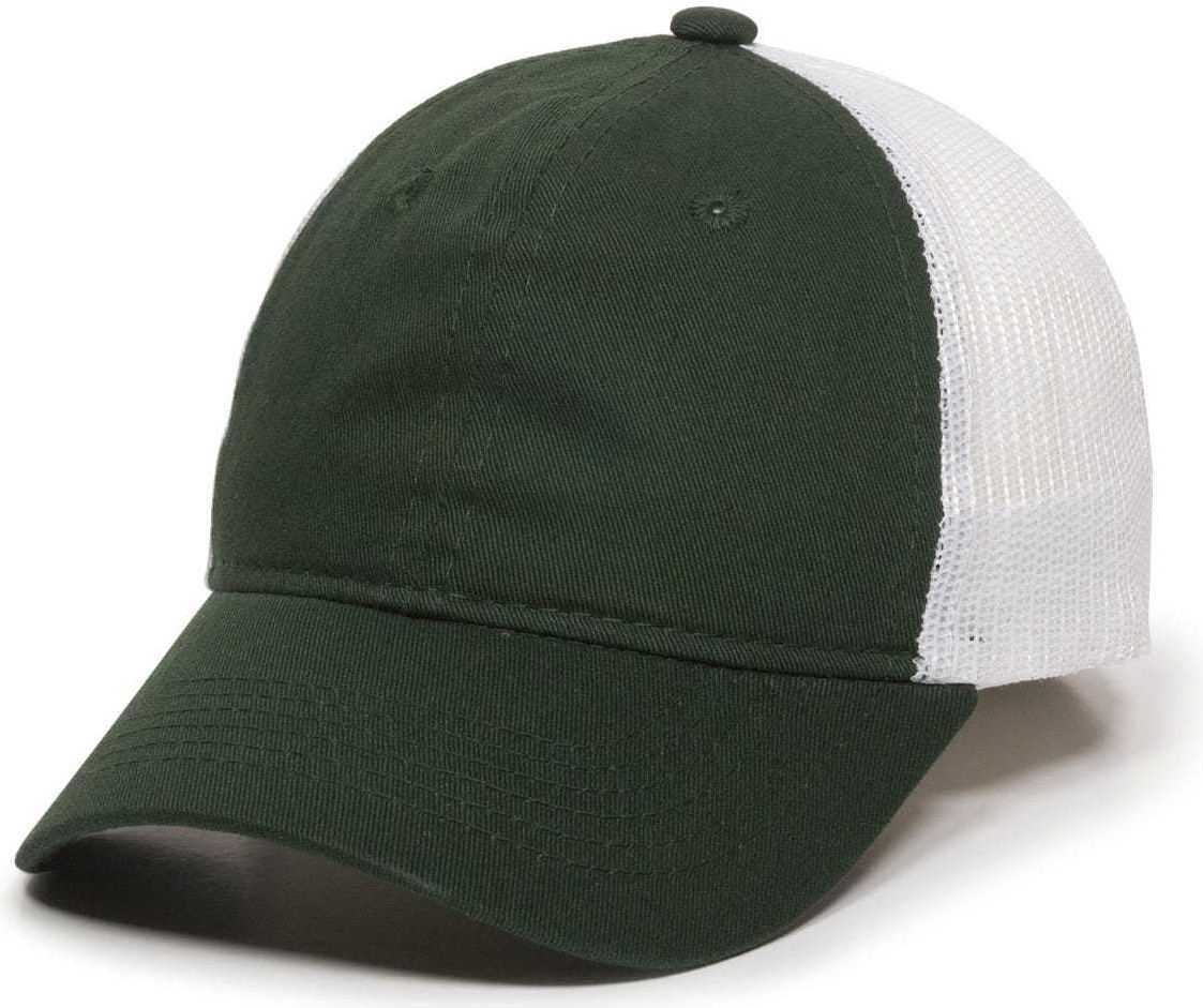 OC Sports FWT-130 Garment Wash Mesh Back Baseball Cap - Dark Green Wh | HIT a Double