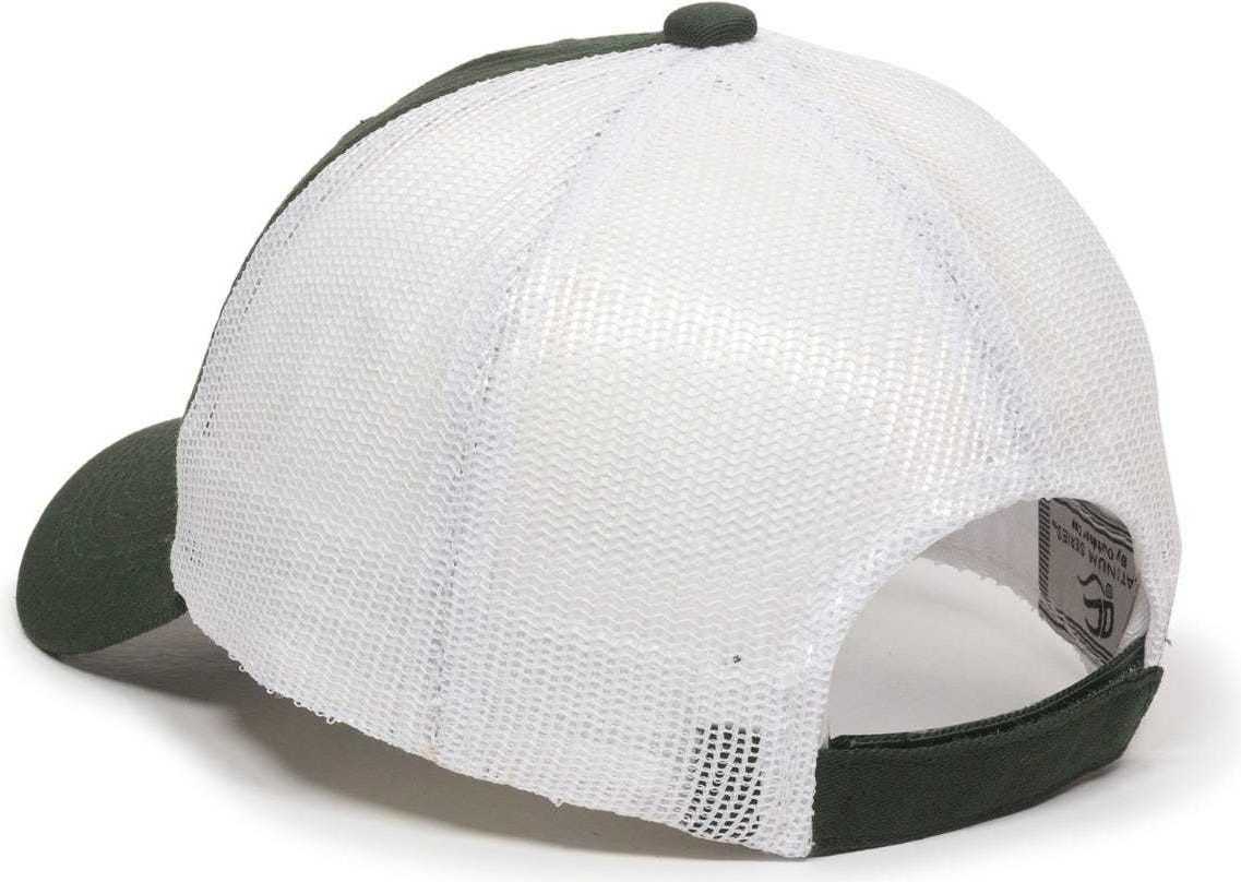 OC Sports FWT-130 Garment Wash Mesh Back Baseball Cap - Dark Green Wh | HIT a Double