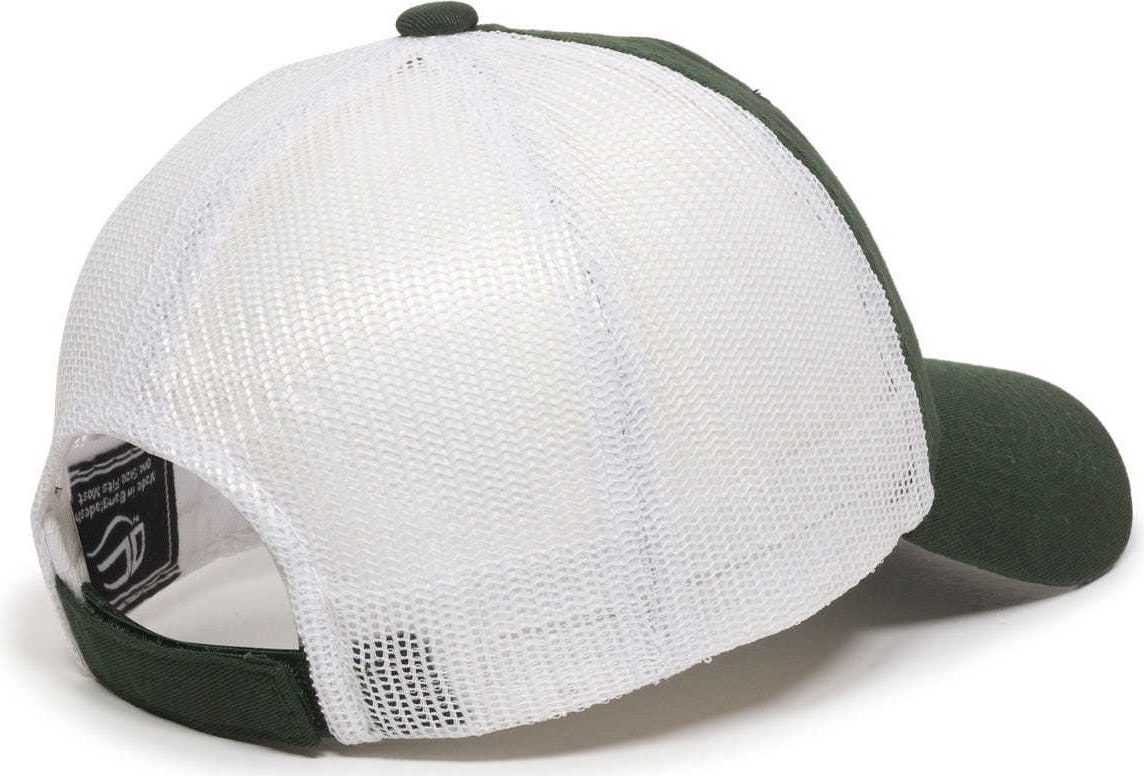 OC Sports FWT-130 Garment Wash Mesh Back Baseball Cap - Dark Green Wh | HIT a Double