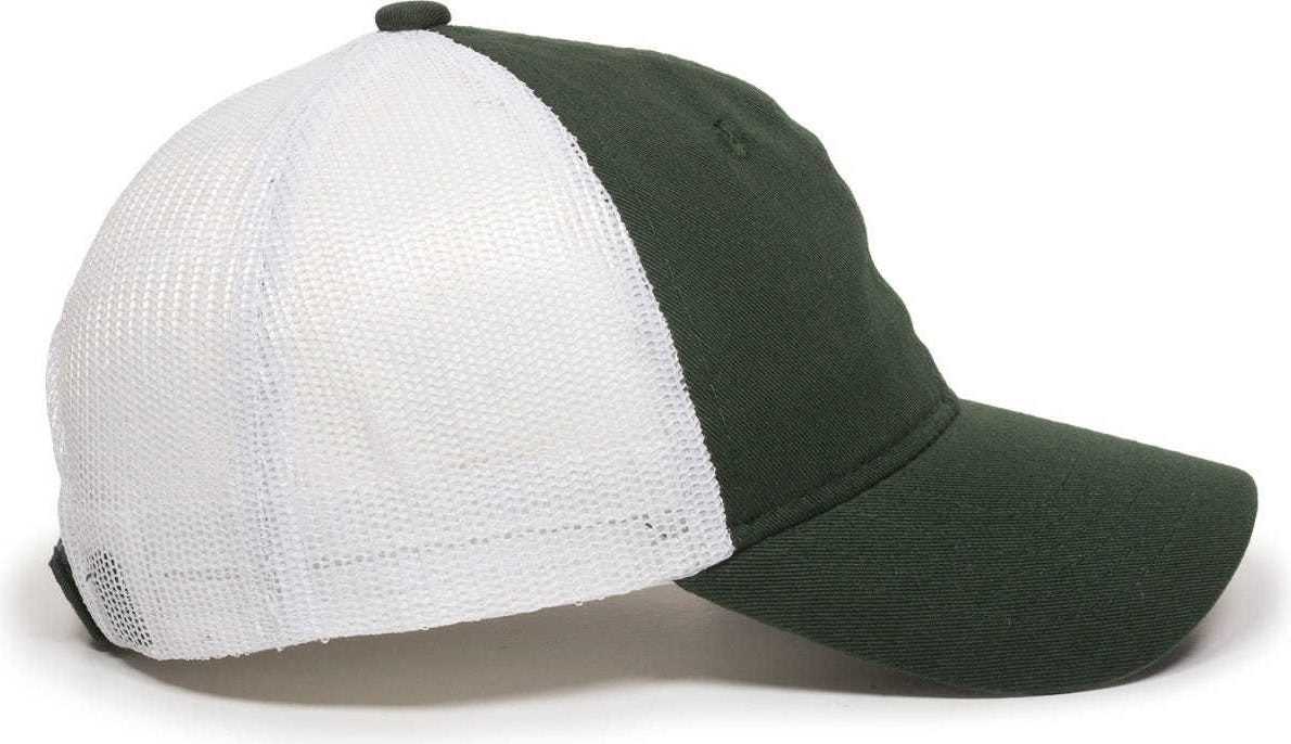 OC Sports FWT-130 Garment Wash Mesh Back Baseball Cap - Dark Green Wh | HIT a Double