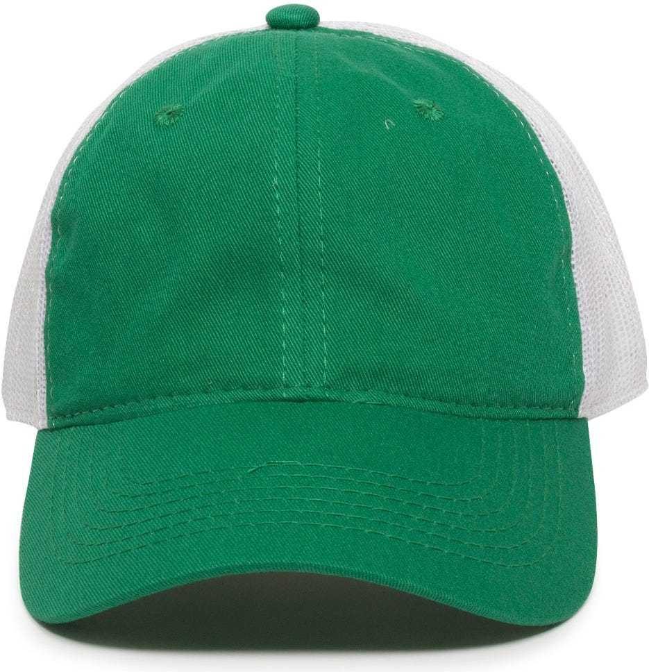 OC Sports FWT-130 Garment Wash Mesh Back Baseball Cap - Kelly White | HIT a Double