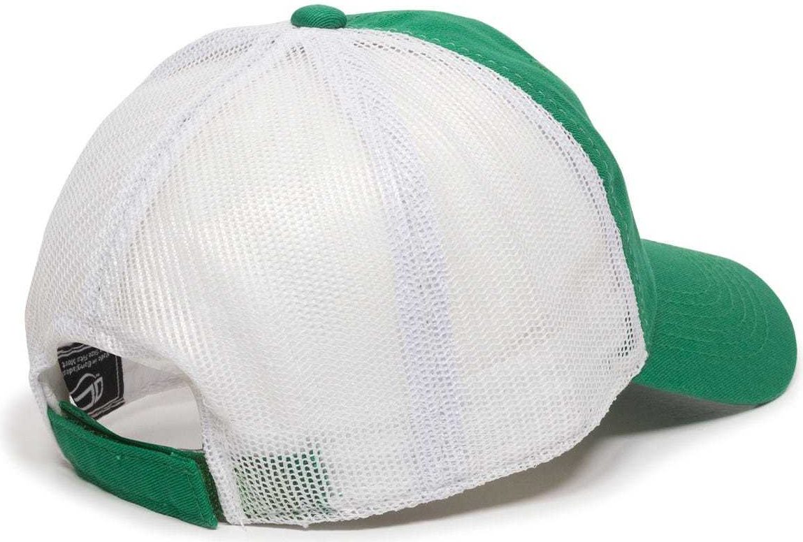 OC Sports FWT-130 Garment Wash Mesh Back Baseball Cap - Kelly White | HIT a Double