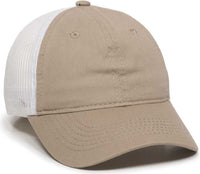 OC Sports FWT-130 Garment Wash Mesh Back Baseball Cap - Khaki White | HIT a Double