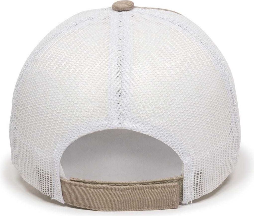OC Sports FWT-130 Garment Wash Mesh Back Baseball Cap - Khaki White | HIT a Double