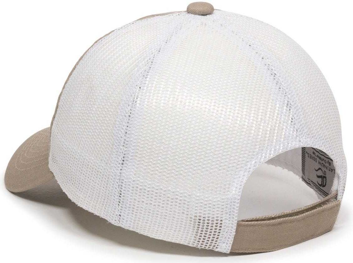 OC Sports FWT-130 Garment Wash Mesh Back Baseball Cap - Khaki White | HIT a Double