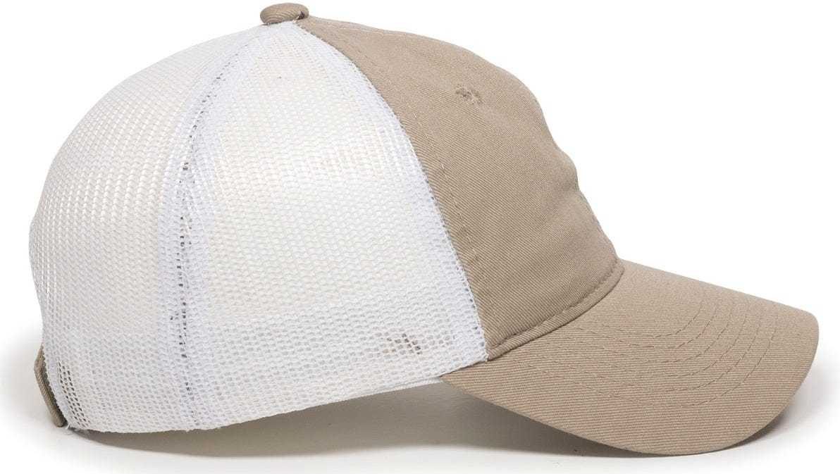 OC Sports FWT-130 Garment Wash Mesh Back Baseball Cap - Khaki White | HIT a Double