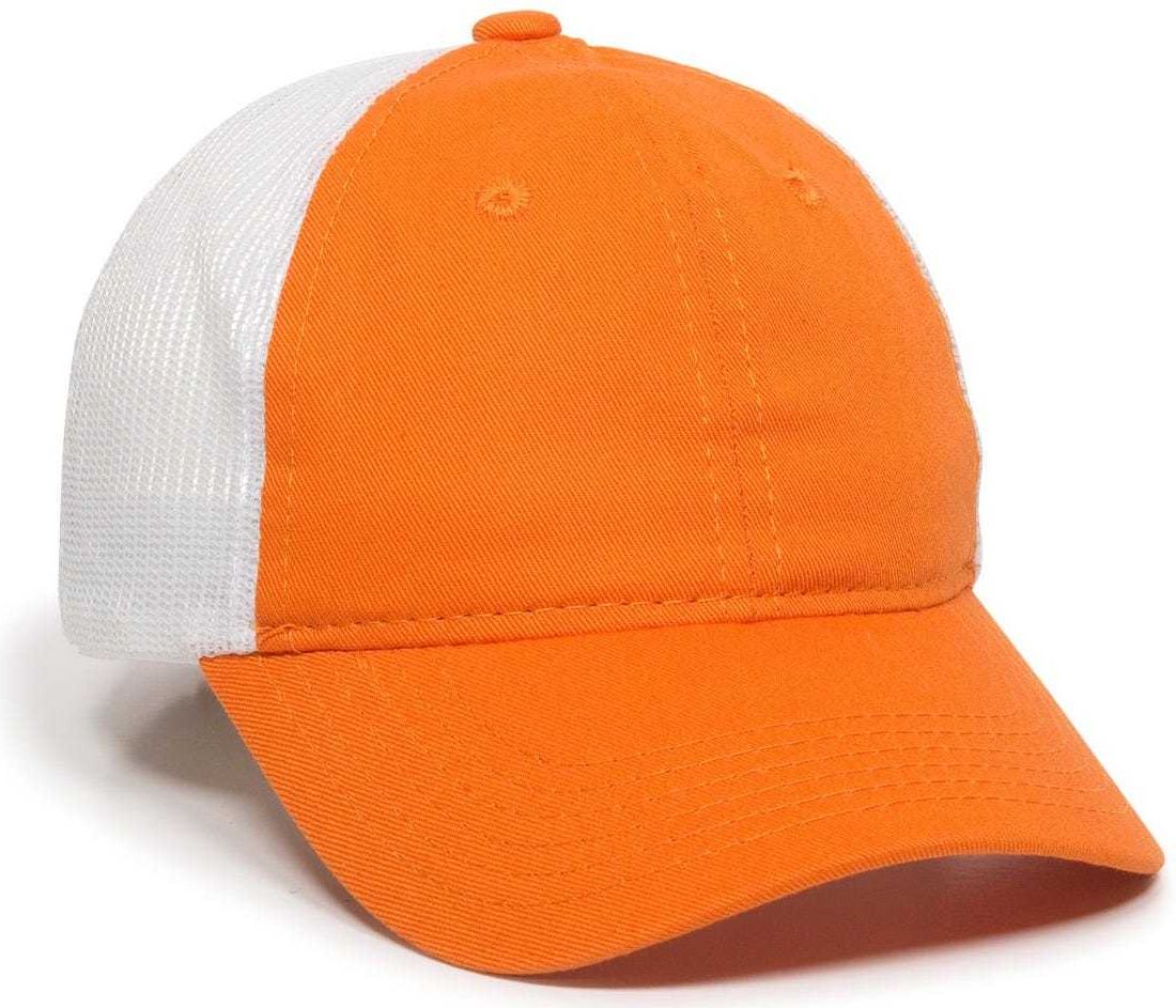 OC Sports FWT-130 Garment Wash Mesh Back Baseball Cap - Orange White | HIT a Double