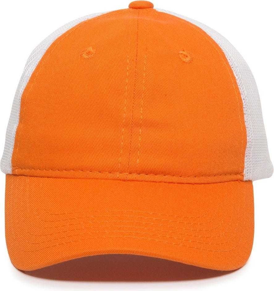 OC Sports FWT-130 Garment Wash Mesh Back Baseball Cap - Orange White | HIT a Double