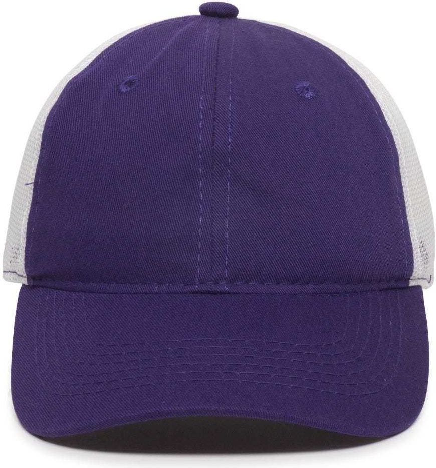 OC Sports FWT-130 Garment Wash Mesh Back Baseball Cap - Purple White | HIT a Double