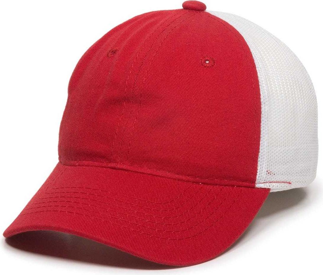 OC Sports FWT-130 Garment Wash Mesh Back Baseball Cap - Red White | HIT a Double