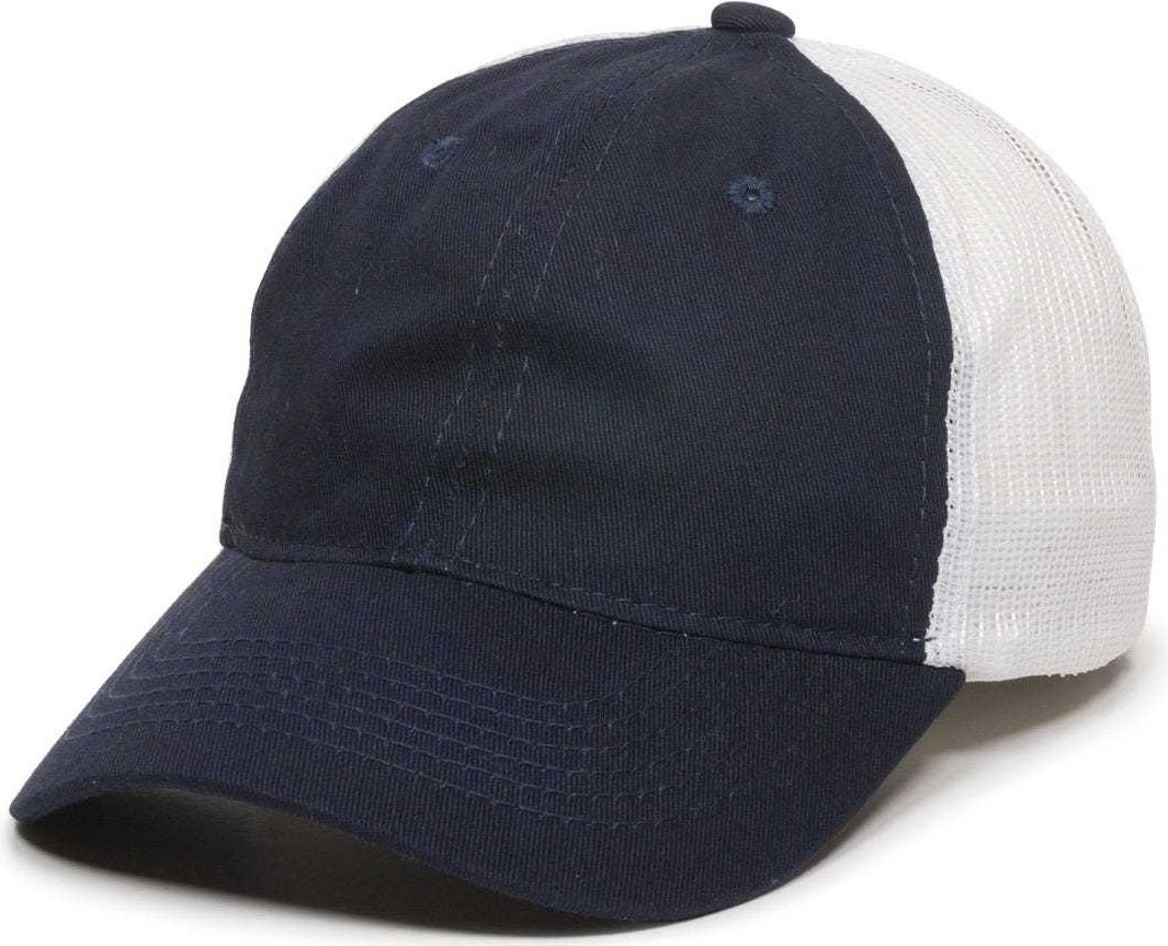 OC Sports FWT-130 Garment Wash Mesh Back Baseball Cap - True Navy White | HIT a Double
