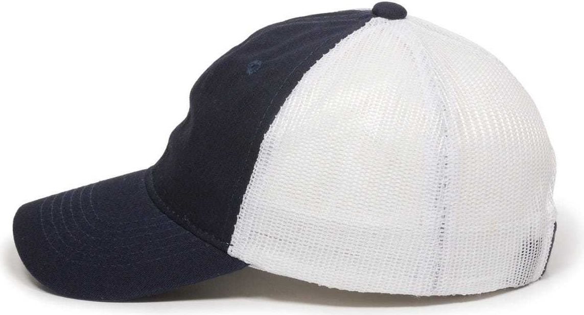 OC Sports FWT-130 Garment Wash Mesh Back Baseball Cap - True Navy White | HIT a Double
