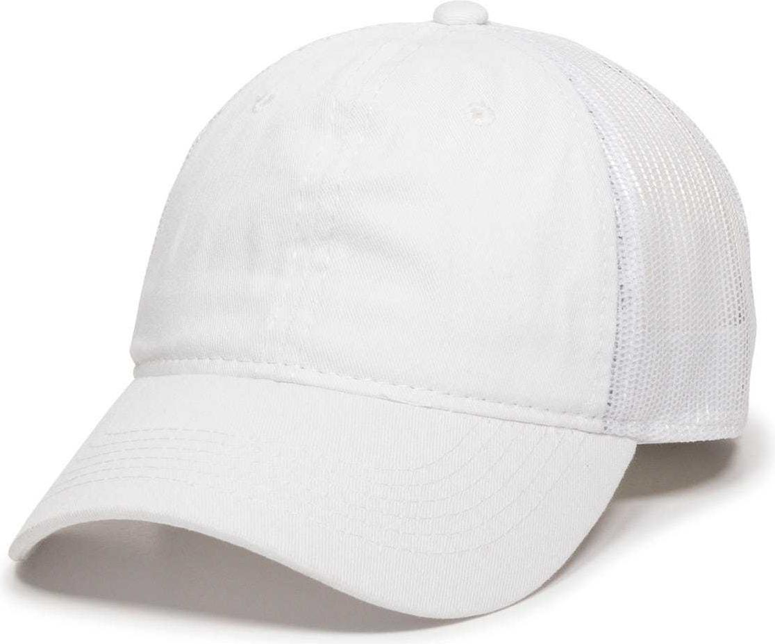 OC Sports FWT-130 Garment Wash Mesh Back Baseball Cap - White | HIT a Double