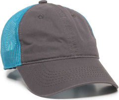 OC Sports FWT-130 Garment Wash Mesh Back Baseball Cap - Charcoal Neon Blue | HIT a Double