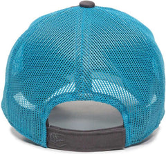 OC Sports FWT-130 Garment Wash Mesh Back Baseball Cap - Charcoal Neon Blue | HIT a Double