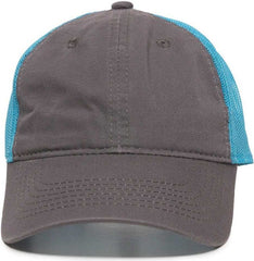OC Sports FWT-130 Garment Wash Mesh Back Baseball Cap - Charcoal Neon Blue | HIT a Double