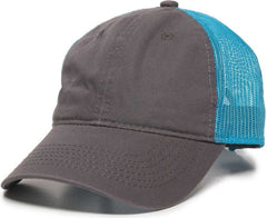 OC Sports FWT-130 Garment Wash Mesh Back Baseball Cap - Charcoal Neon Blue | HIT a Double