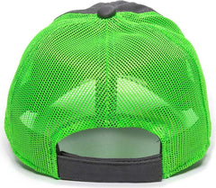 OC Sports FWT-130 Garment Wash Mesh Back Baseball Cap - Charcoal Neon Green - HIT a Double - 2