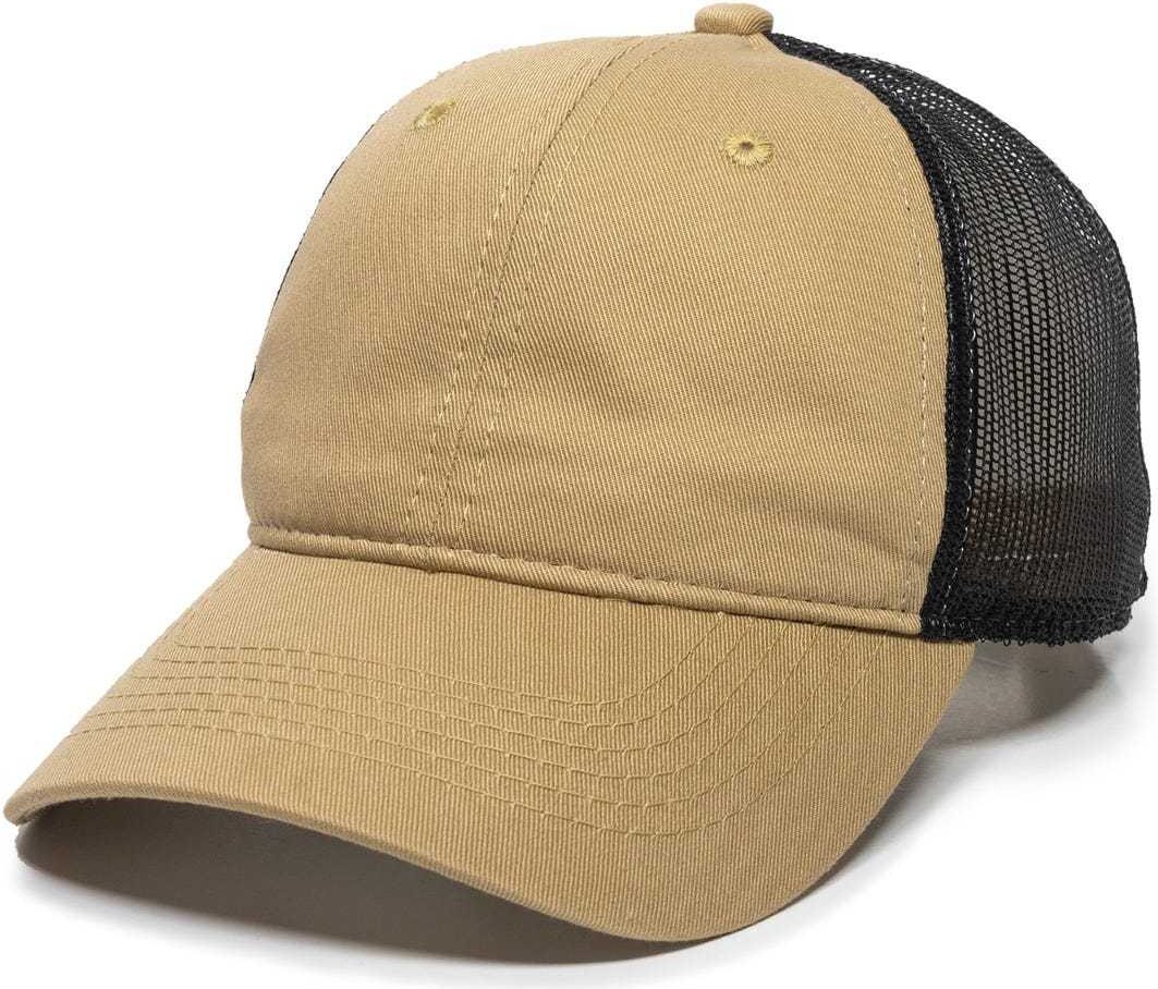 OC Sports FWT-130 Garment Wash Mesh Back Baseball Cap - Old Gold Black | HIT a Double