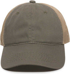 OC Sports FWT-130 Garment Wash Mesh Back Baseball Cap - Olive Tan | HIT a Double