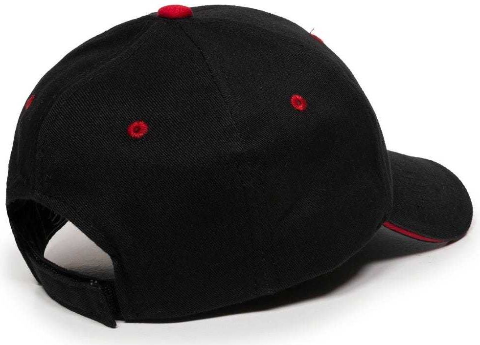 OC Sports GL-845 Contrasting Sandwich, Button and Eyelet Cap - Black Red | HIT a Double