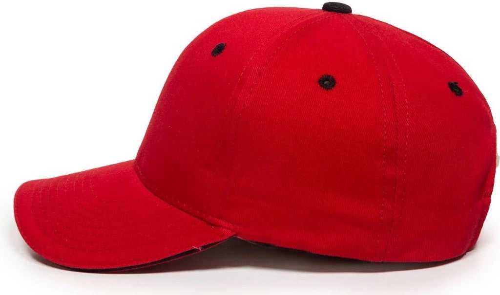 OC Sports GL-845 Contrasting Sandwich, Button and Eyelet Cap - Red Black | HIT a Double