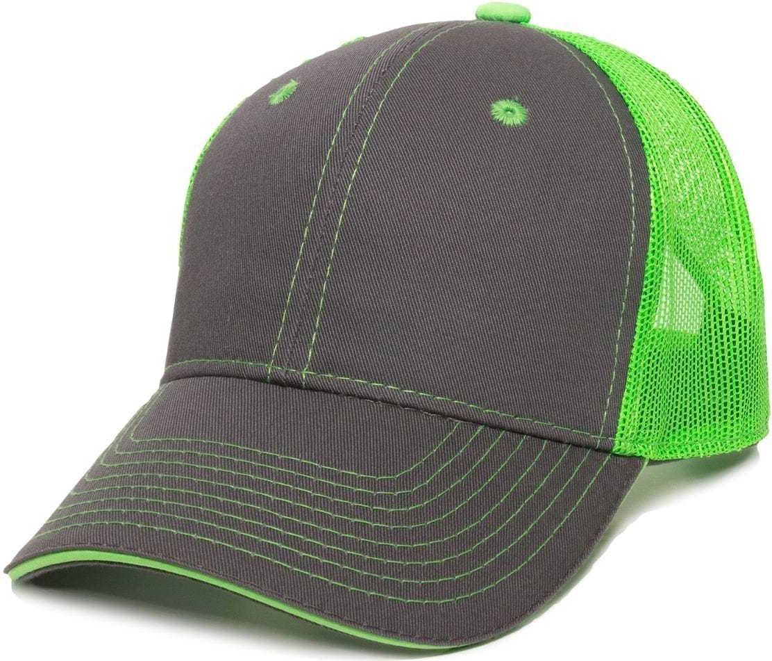 OC Sports GWT-101M Adjustable Mesh Back Cap - Charcoal Neon Green | HIT a Double