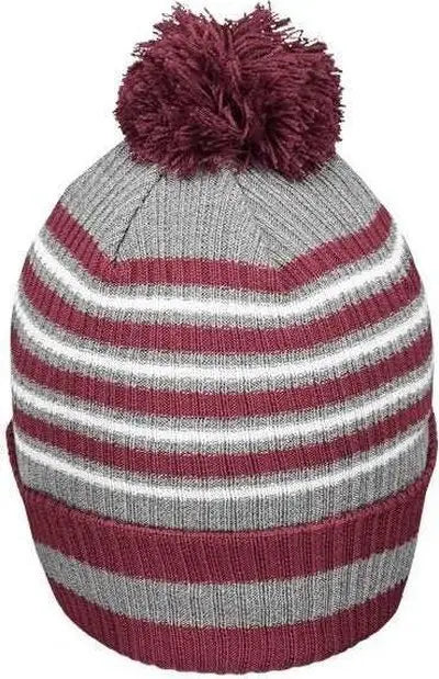 Holloway 223815 8 1/2’’ Spirit Pom Beanie - Maroon Heather Gray White - Maroon Gray / One Size fits Most