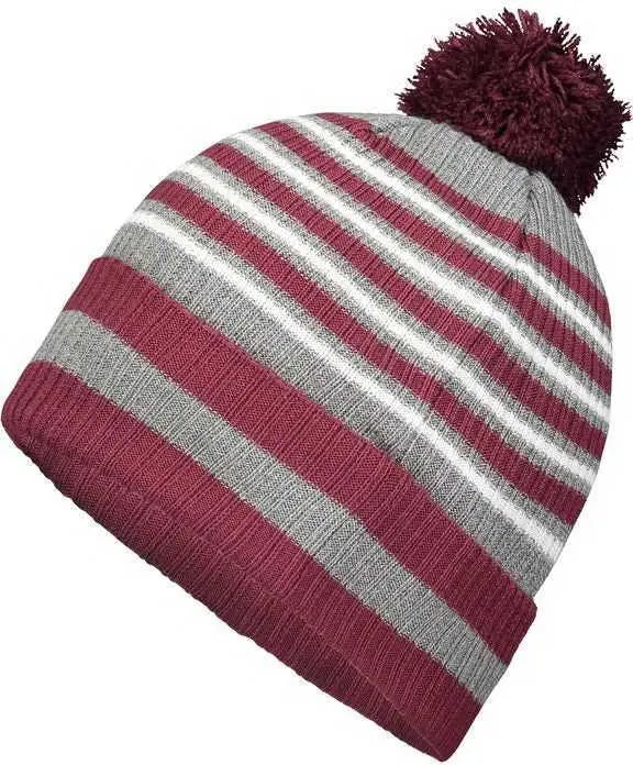 Holloway 223815 8 1/2’’ Spirit Pom Beanie Maroon Heather Gray White Maroon Gray / One Size fits Most