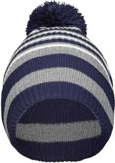 Holloway 223815 8 1/2’’ Spirit Pom Beanie - Navy Heather Gray White - Navy Gray / One Size fits Most