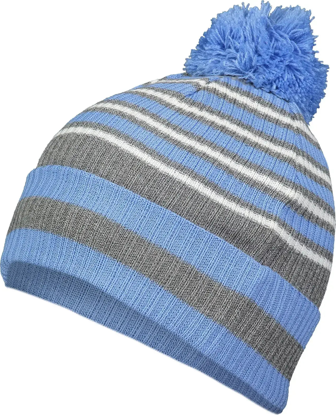 Holloway 223815 Spirit Pom Beanie - Columbia Blue Heather Gray White - Columbia Blue Gray / One Size Fits Most