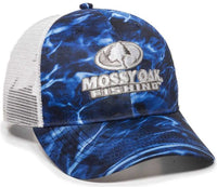OC Sports MOFS44A Mossey Oak Fishing Polyester Camo Front Panels Cap - Mossy Oak Elements Agua Marlin White | HIT a Double