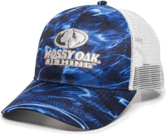 OC Sports MOFS44A Mossey Oak Fishing Polyester Camo Front Panels Cap - Mossy Oak Elements Agua Marlin White | HIT a Double