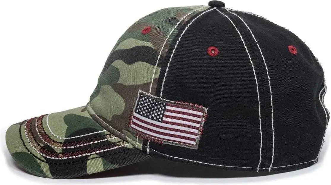 OC Sports AGC-100 Adjustable Cap - Generic Camo Black American Flag - Green Black / 6 7/8’’ - 7 1/2’’