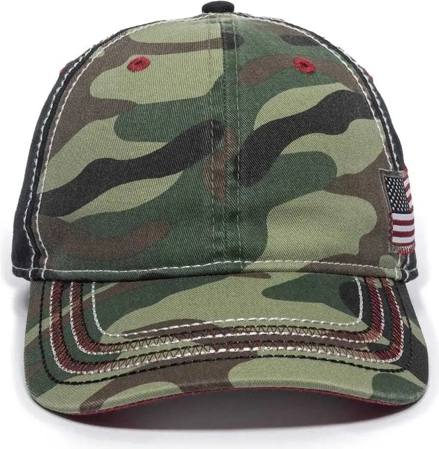OC Sports AGC-100 Adjustable Cap - Generic Camo Black American Flag - Green Black / 6 7/8’’ - 7 1/2’’