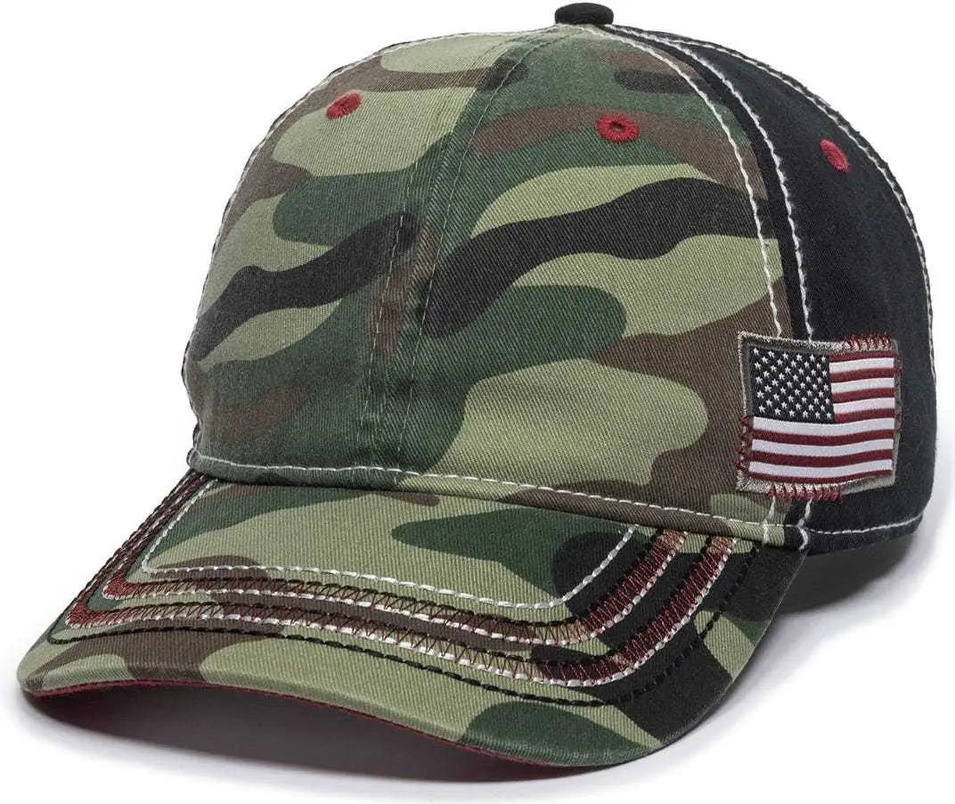 OC Sports AGC-100 Adjustable Cap - Generic Camo Black American Flag - Green Black / 6 7/8’’ - 7 1/2’’