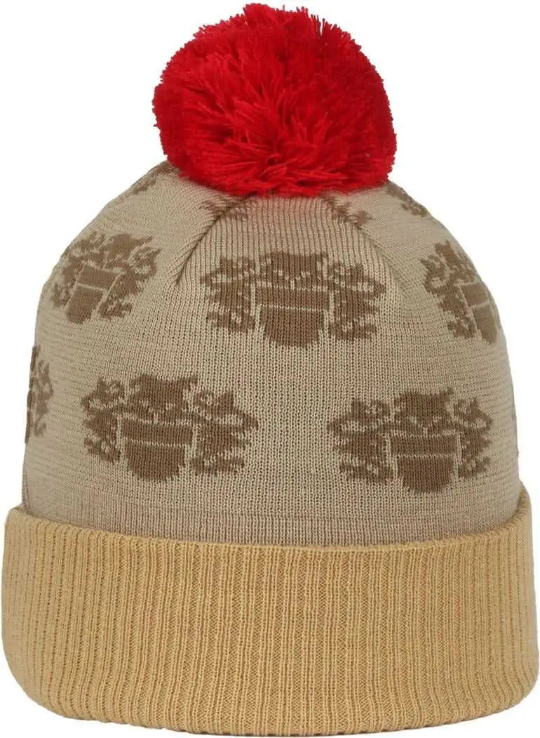 OC Sports BEER-034 Pabst Beanie with Pom - Putty Gold Red - Light Gray Gold / 6 7/8’’ - 7 1/2’’