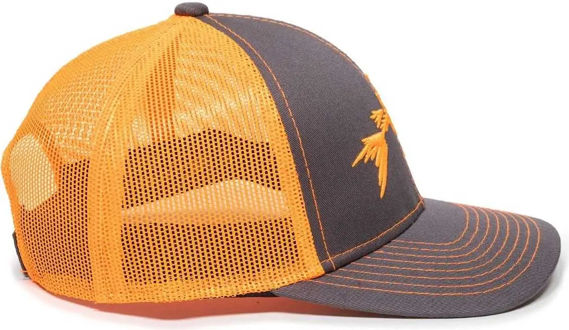 OC Sports BON-800 Fishing Adjustable Mesh Back Cap - Charcoal Neon Orange - Dark Gray Orange / 6 7/8’’ - 7 1/2’’