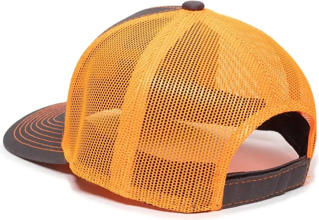 OC Sports BON-800 Fishing Adjustable Mesh Back Cap - Charcoal Neon Orange - Dark Gray Orange / 6 7/8’’ - 7 1/2’’