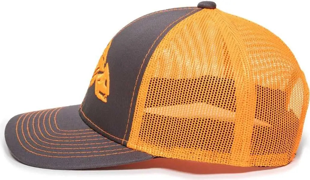 OC Sports BON-800 Fishing Adjustable Mesh Back Cap - Charcoal Neon Orange - Dark Gray Orange / 6 7/8’’ - 7 1/2’’