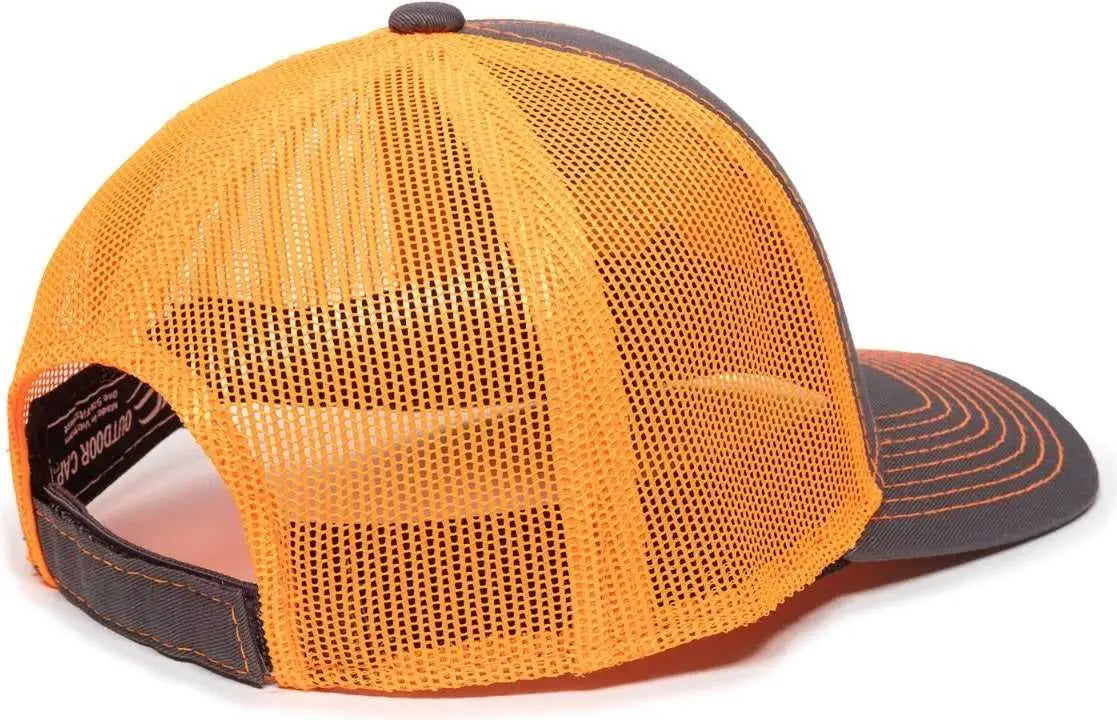 OC Sports BON-800 Fishing Adjustable Mesh Back Cap - Charcoal Neon Orange - Dark Gray Orange / 6 7/8’’ - 7 1/2’’