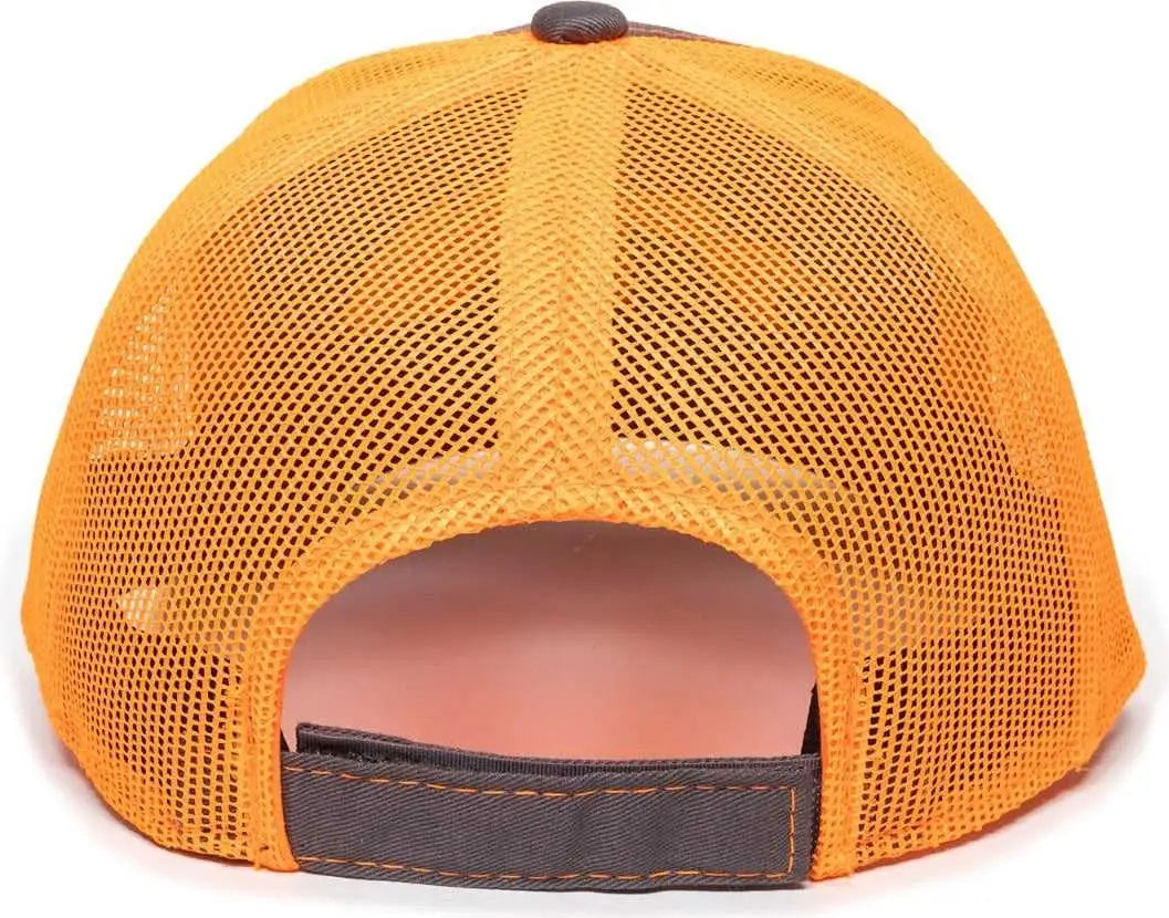 OC Sports BON-800 Fishing Adjustable Mesh Back Cap - Charcoal Neon Orange - Dark Gray Orange / 6 7/8’’ - 7 1/2’’