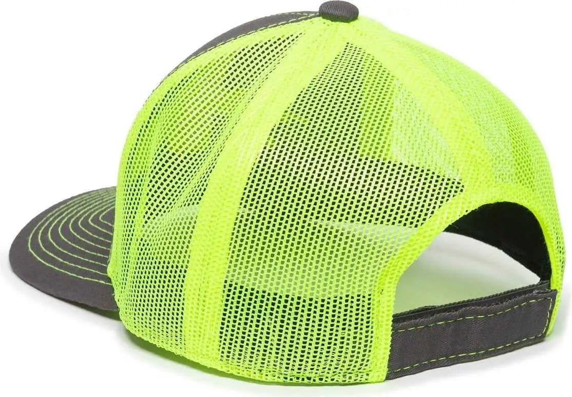 OC Sports BON-800 Fishing Adjustable Mesh Back Cap - Charcoal Neon Yellow - Dark Gray Yellow / 6 7/8’’ - 7 1/2’’