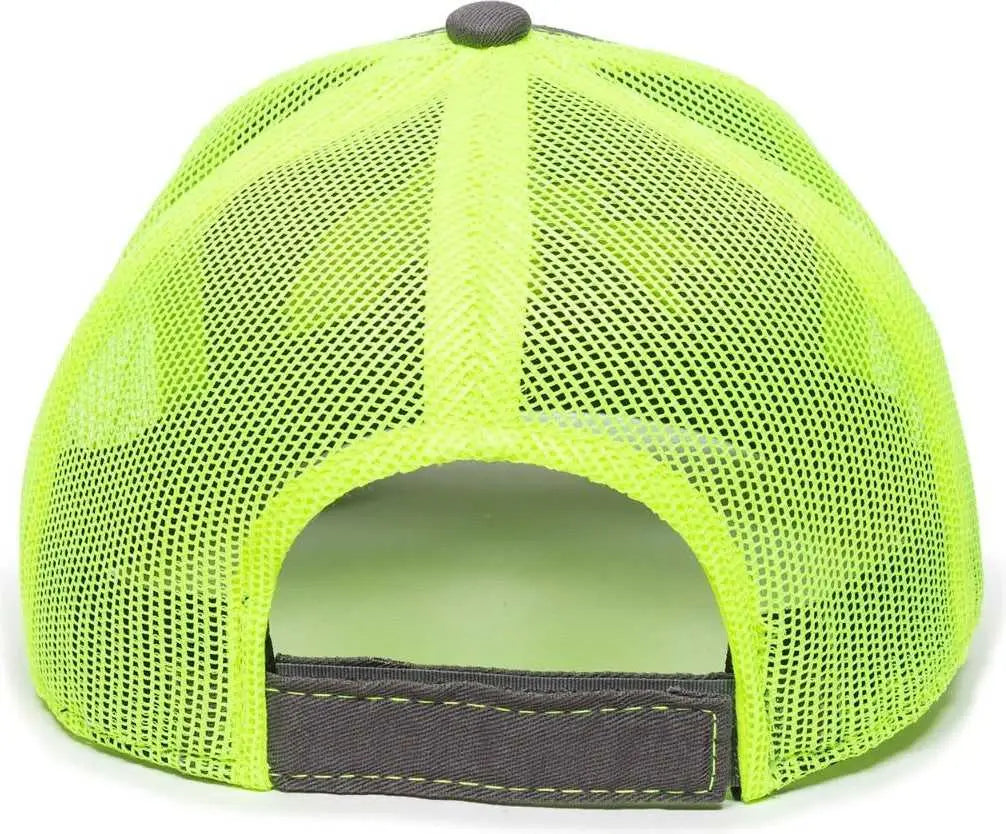 OC Sports BON-800 Fishing Adjustable Mesh Back Cap - Charcoal Neon Yellow - Dark Gray Yellow / 6 7/8’’ - 7 1/2’’