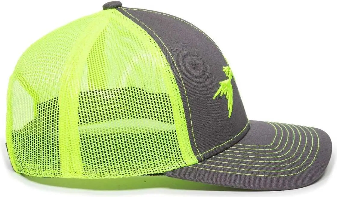 OC Sports BON-800 Fishing Adjustable Mesh Back Cap - Charcoal Neon Yellow - Dark Gray Yellow / 6 7/8’’ - 7 1/2’’