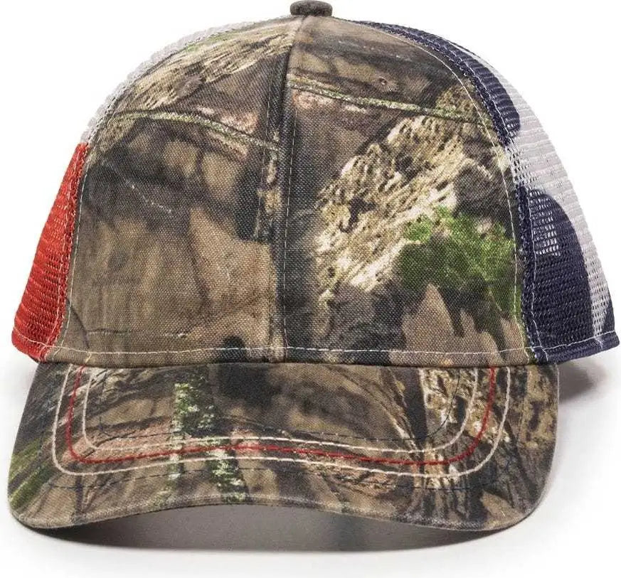 OC Sports CWF-400M Adjustable Mesh Back Cap - Mossy Oak Break-Up Country Texas Flag - Mossy Oak Break-Up Country Texas