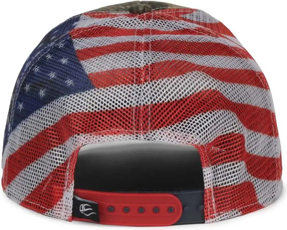 OC Sports CWF-400M Adjustable Mesh Back Cap - Mossy Oak Country DNA American Flag - Mossy Oak / OSFM